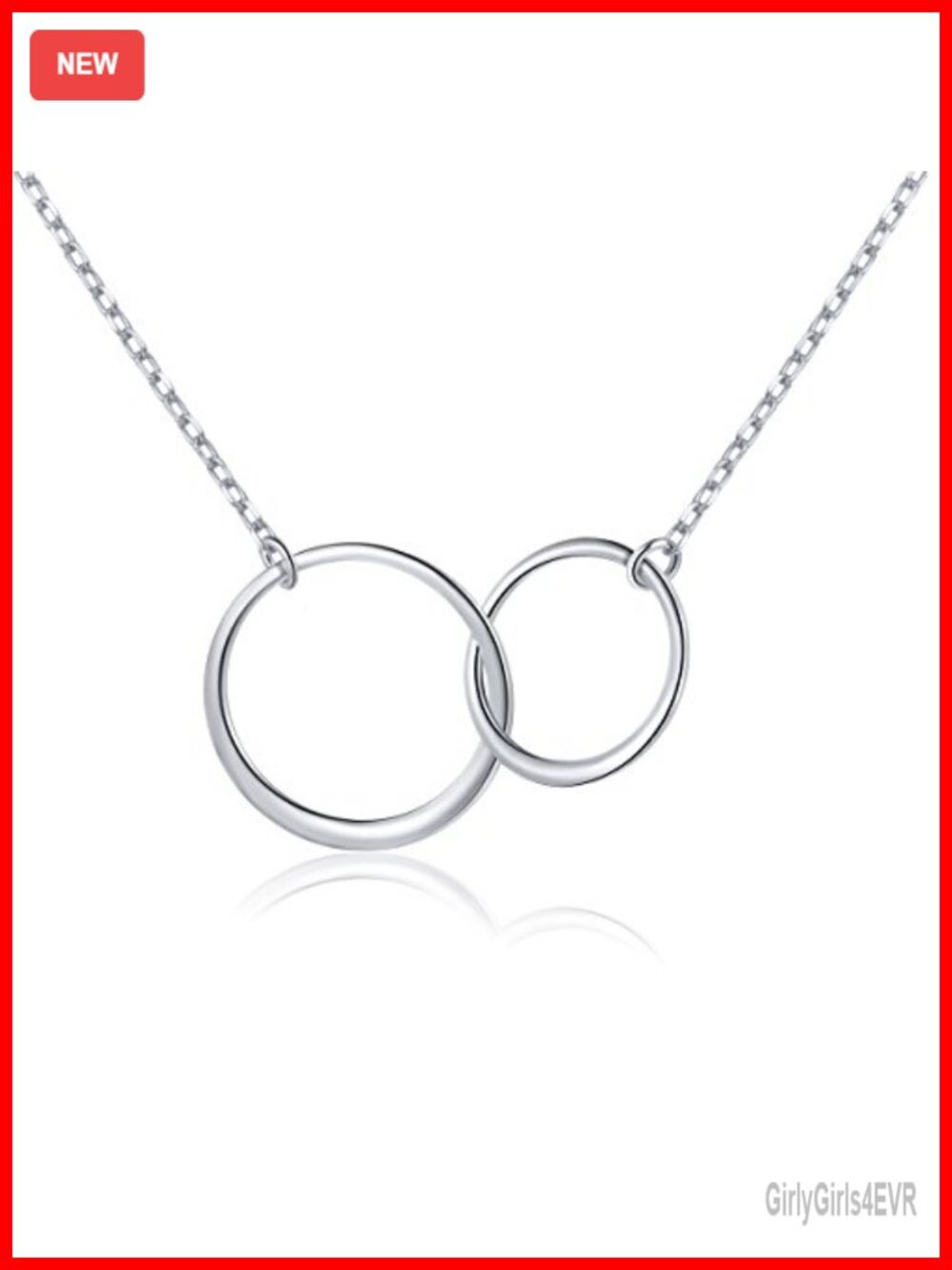 Sterling Silver Two Interlocking Infinity Circles Pendant Necklace Rolo Chain